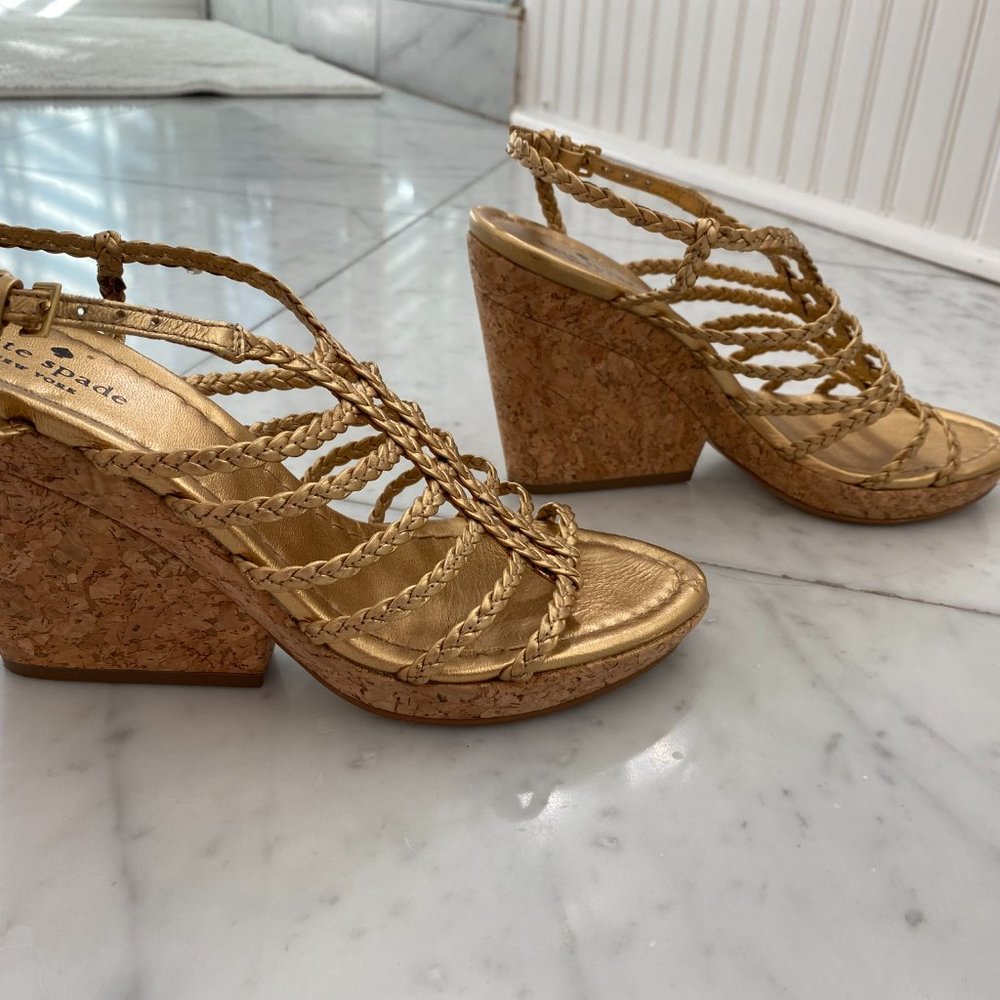 Kate Spade Gladiator Gold Wedge Sandal Gem